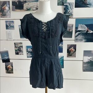 American eagle Lace-Up Short Sleeve Romper in Charcoal